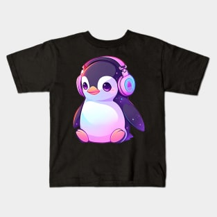 Cute Penguin With Headphones Kids T-Shirt